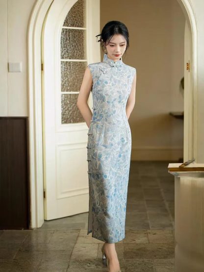 Printed sleeveless long cheongsam - Image 3
