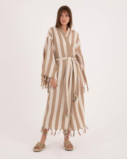 Striped Lace-Up Long Robe