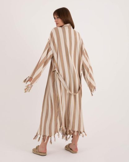 Striped Lace-Up Long Robe - Image 5