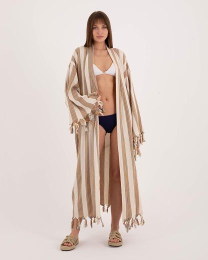 Striped Lace-Up Long Robe - Image 2