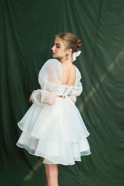 White Puff Sleeve Short Dress - Image 6