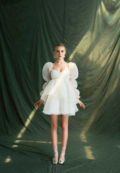 White Puff Sleeve Short Dress - Image 2