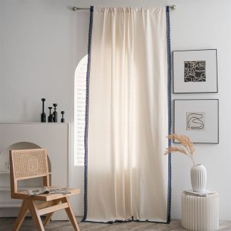 French lace trim cream curtains
