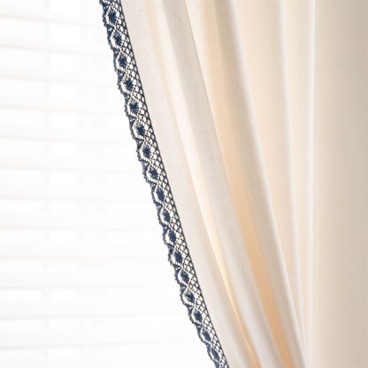 French lace trim cream curtains - Image 2