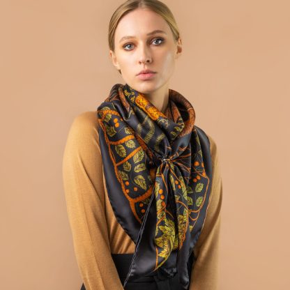 Dark Night Flowers Silk Square Scarf - Image 5