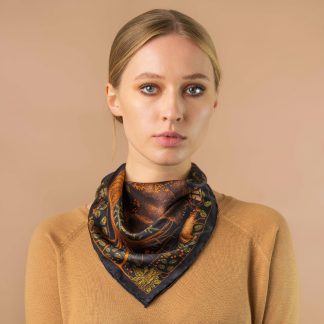 Dark Night Flowers Silk Square Scarf