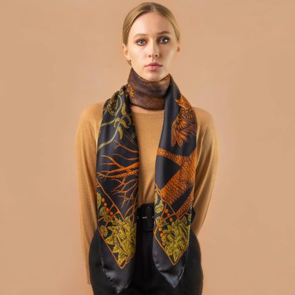 Dark Night Flowers Silk Square Scarf - Image 2