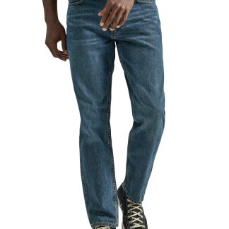 Dark blue denim loose straight jeans