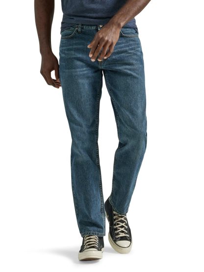 Dark blue denim loose straight jeans