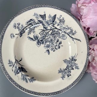 Vintage blue flower and bird pattern dinner plate