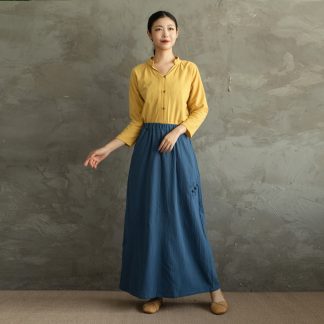 Literary style solid color skirt