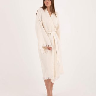 Animal embroidered raw-edge bathrobe