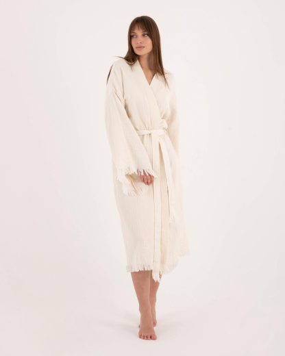 Animal embroidered raw-edge bathrobe