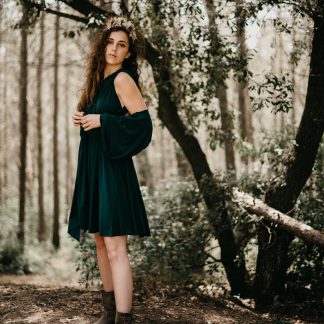 Forest Elf Velvet Off-Shoulder Dress