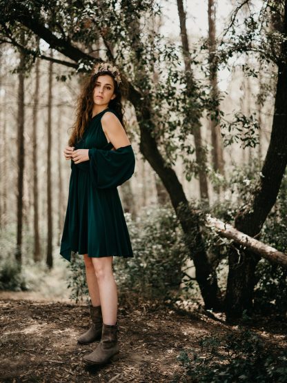 Forest Elf Velvet Off-Shoulder Dress
