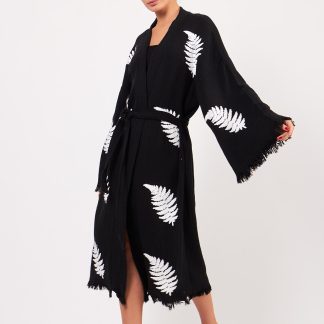 Fern Leaf Jacquard Lace-Up Robe