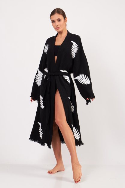 Fern Leaf Jacquard Lace-Up Robe - Image 2
