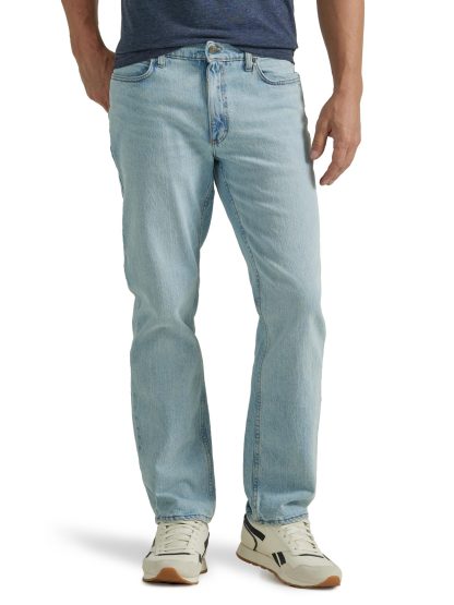 Men's classic straight washed jeans