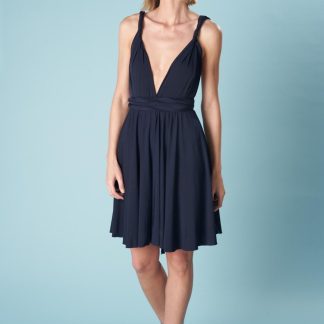 Navy Deep V Suspender Skirt