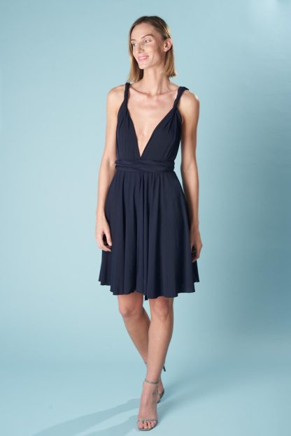 Navy Deep V Suspender Skirt
