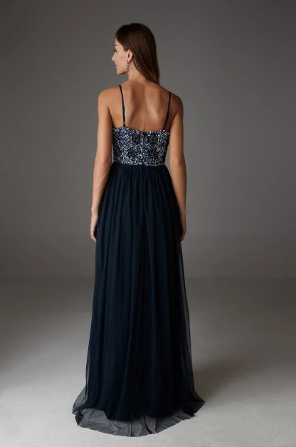 Navy blue beaded mesh suspender dress - Image 3