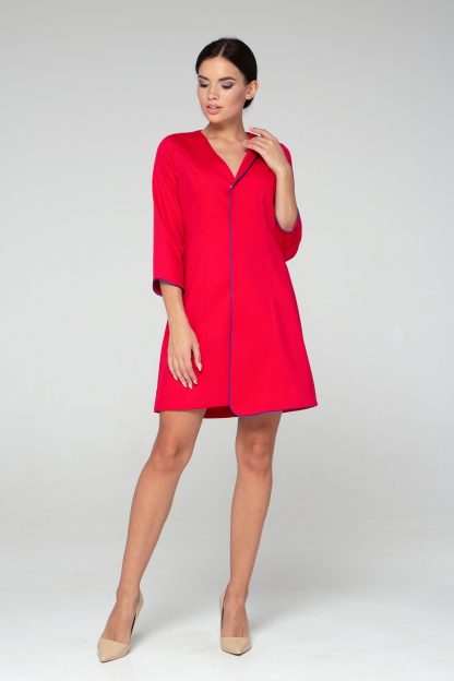Rose red contrast hem dress - Image 5