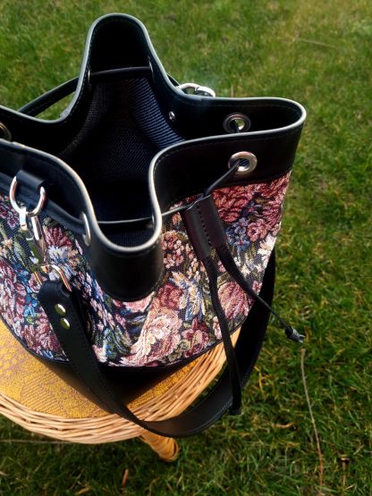 Leather and fabric bucket bag - Image 6