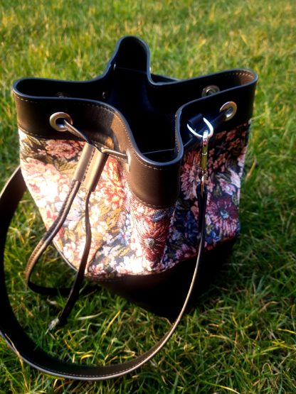 Leather and fabric bucket bag - Image 2