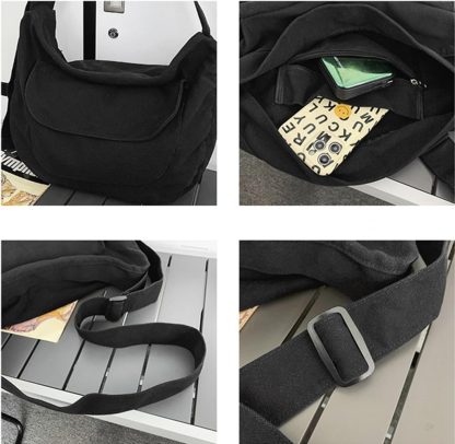 Minimalist black canvas shoulder bag - Image 6