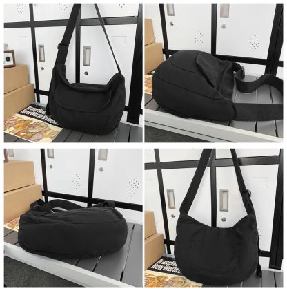 Minimalist black canvas shoulder bag - Image 4