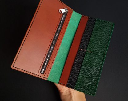 Women's Green Leather Long Wallet - Image 3