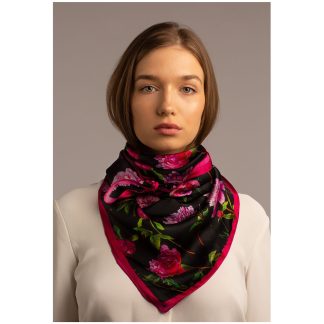 Dark Night Flowers Silk Square Scarf