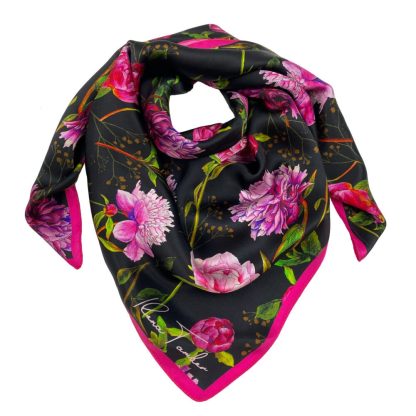 Dark Night Flowers Silk Square Scarf - Image 6