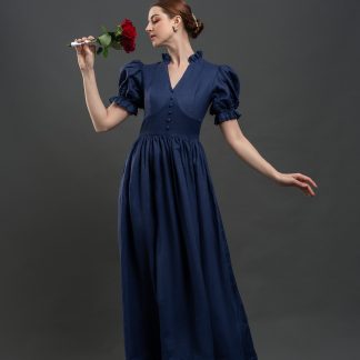 Vintage Puff Sleeve V Neck Dress