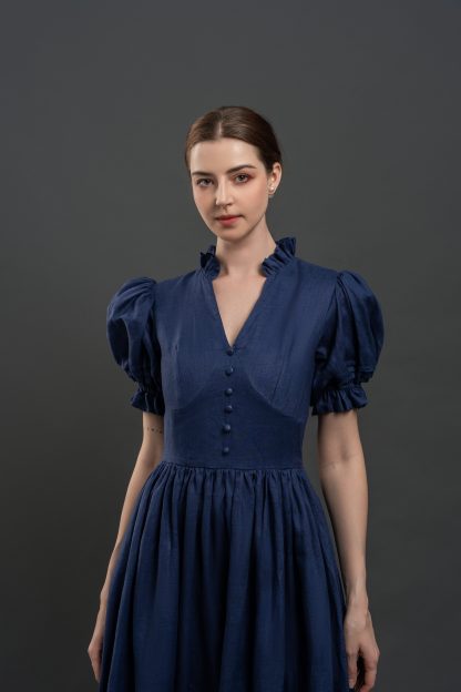 Vintage Puff Sleeve V Neck Dress - Image 2