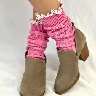 Sweet Peach Polka Dot Lace Stacked Socks