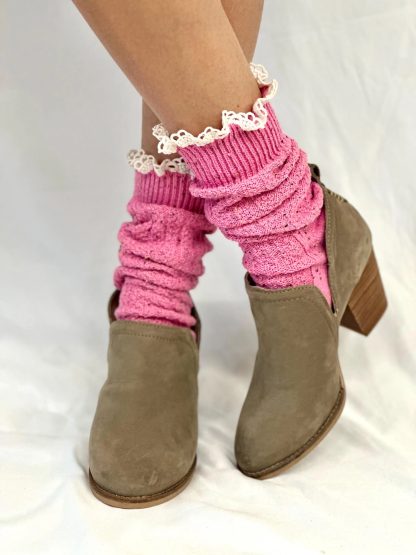 Sweet Peach Polka Dot Lace Stacked Socks