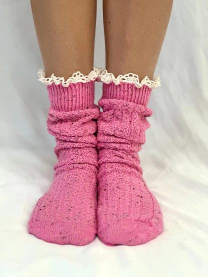 Sweet Peach Polka Dot Lace Stacked Socks - Image 2