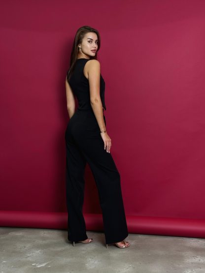 Black Drape Wide Leg Pants - Image 5