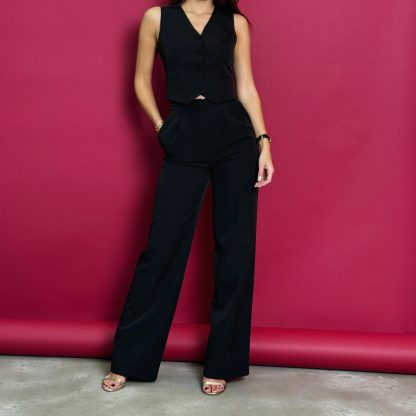 Black Drape Wide Leg Pants