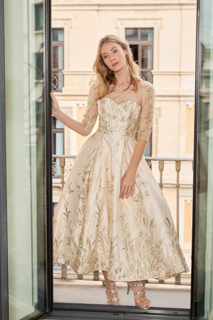 Champagne Gold Embroidered Satin Dress