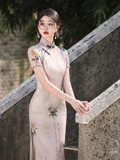 Poetic Chinese style printed cheongsam - Image 5