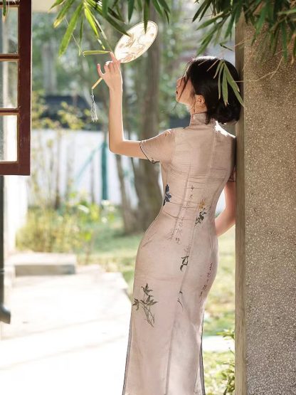 Poetic Chinese style printed cheongsam - Image 2