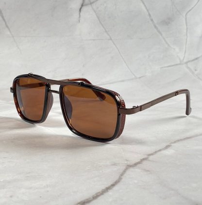 Retro Square Frame Double Bridge Sunglasses - Image 7