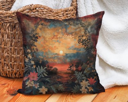 Retro oil painting sunset pillow - Image 5