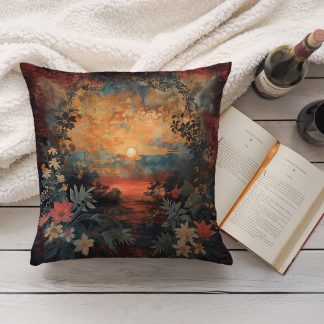 Retro oil painting sunset pillow