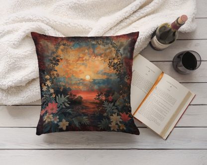 Retro oil painting sunset pillow