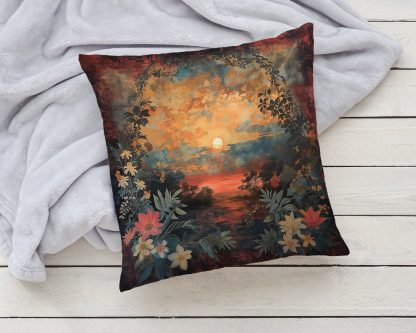 Retro oil painting sunset pillow - Image 2