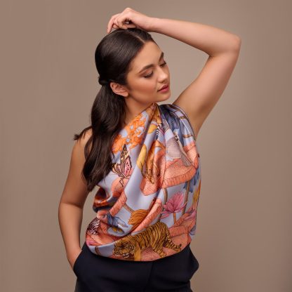 Flower and leaf collection silk scarf - Image 4