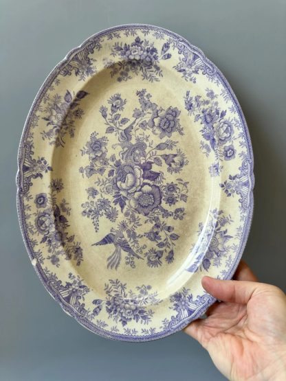 Vintage blue flower and bird oval dinner plate - Image 5